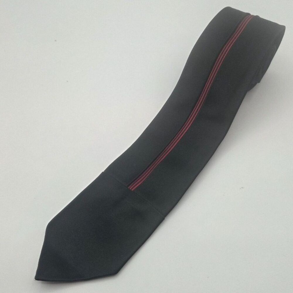 Vintage Gino Paoli Splendido Silk Necktie Black Red Accent Stripe Made In Italy